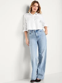 Cropped Button-Down Ruffle Shirt