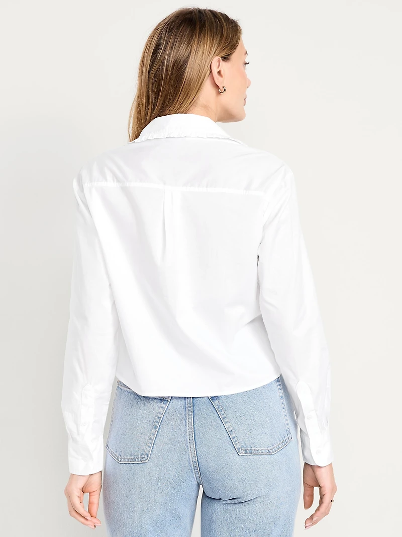 Cropped Button-Down Ruffle Shirt
