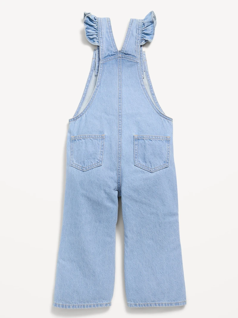 Ruffle-Trim Flared Jean Overalls for Toddler Girls