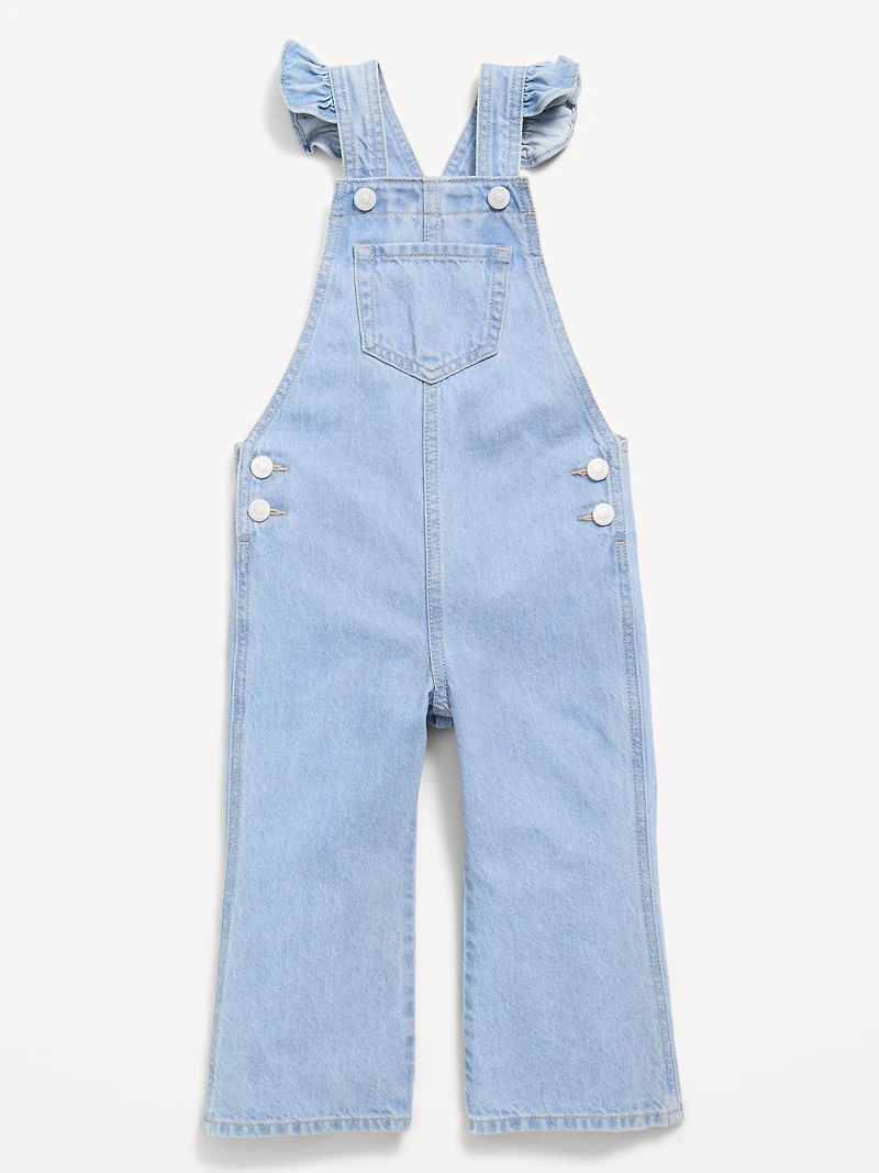 Ruffle-Trim Flared Jean Overalls for Toddler Girls