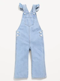 Ruffle-Trim Flared Jean Overalls for Toddler Girls