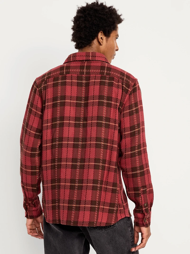 Loose Fit Textured Plaid Pocket Shirt