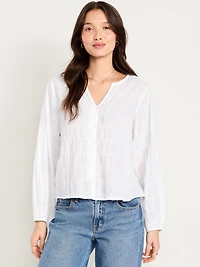 Lightweight Button-Down Smocked Top