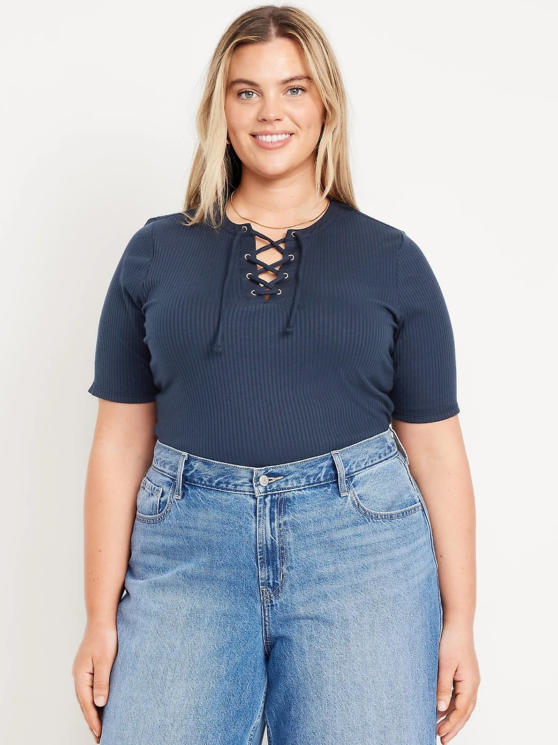 Short Sleeve Lace-Front Top