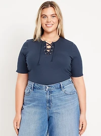 Short Sleeve Lace-Front Top