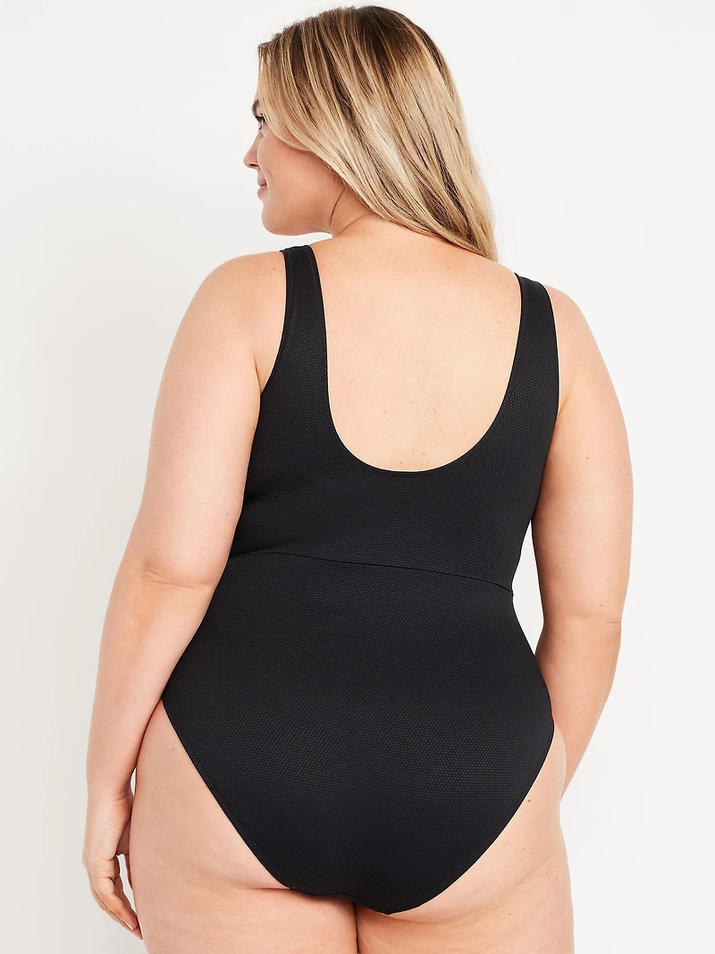 Textured One-Piece Cut-Out Swimsuit