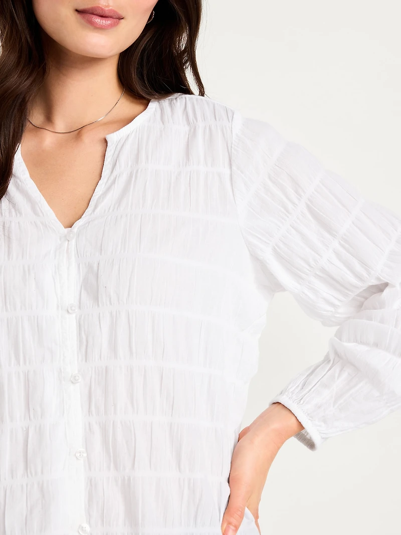 Lightweight Button-Down Smocked Top