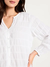 Lightweight Button-Down Smocked Top