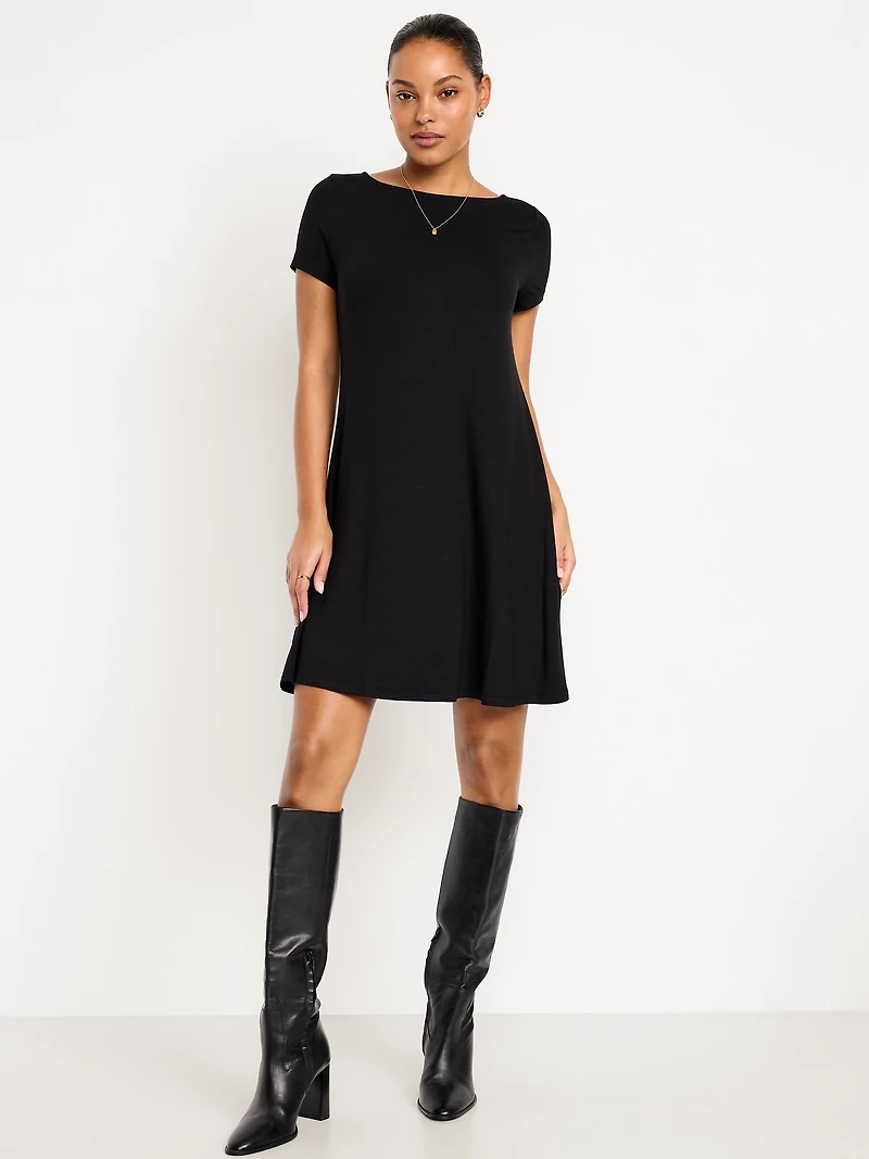 Short-Sleeve Mini Swing Dress