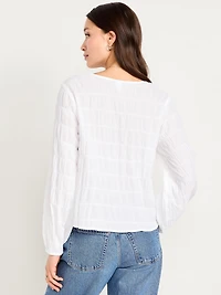 Lightweight Button-Down Smocked Top