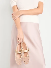 Mesh Embellished Mary Jane Ballet Flat for Women