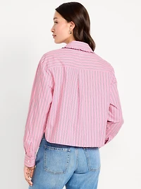 Cropped Button-Down Ruffle-Front Shirt