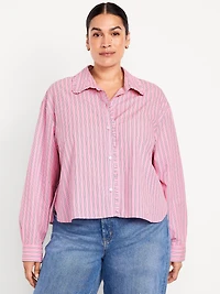 Cropped Button-Down Ruffle-Front Shirt
