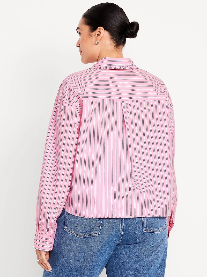 Cropped Button-Down Ruffle-Front Shirt