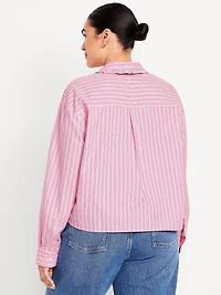 Cropped Button-Down Ruffle-Front Shirt