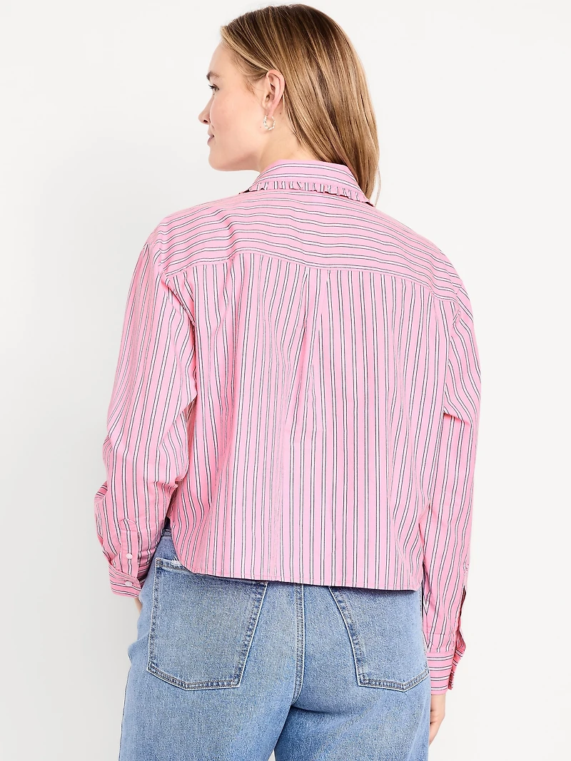 Cropped Button-Down Ruffle-Front Shirt