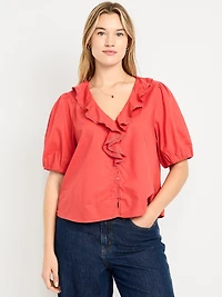 Ruffle Collar Button-Down Top