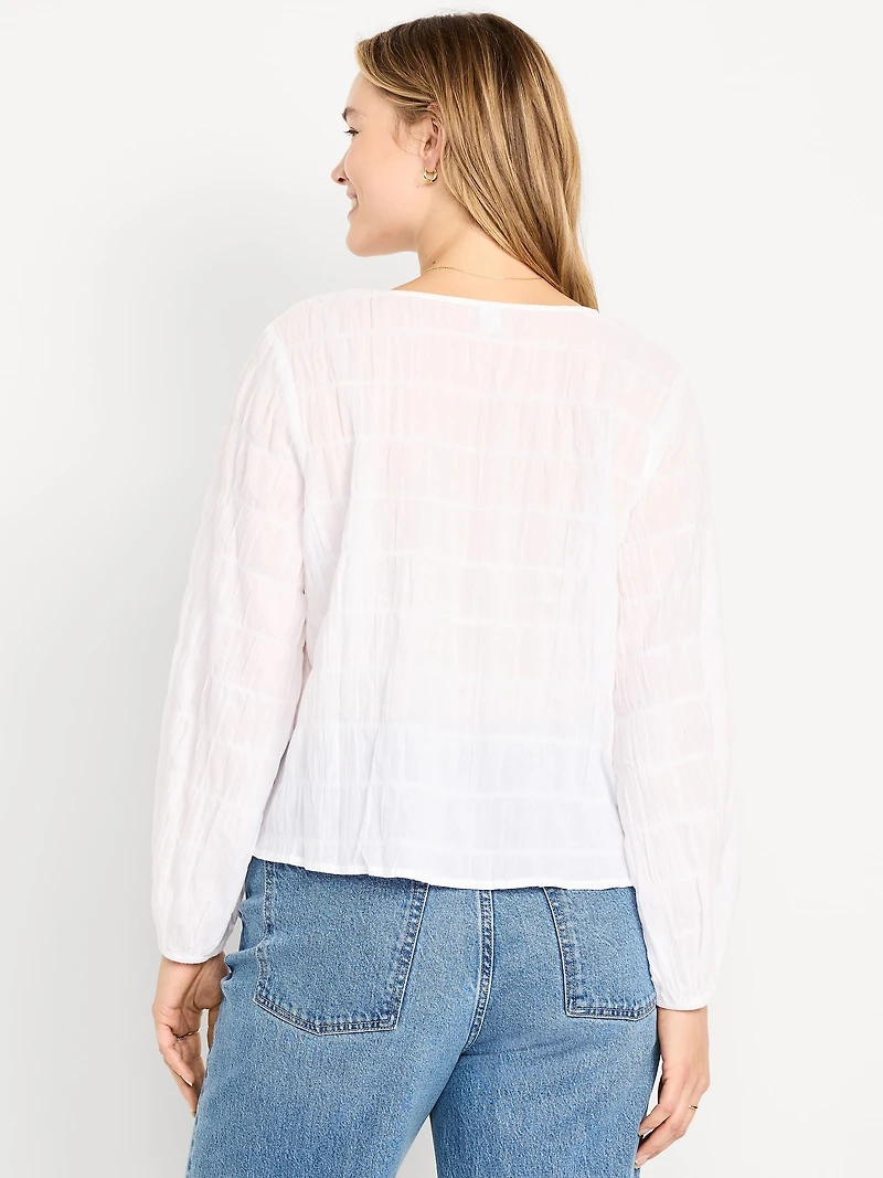 Lightweight Button-Down Smocked Top