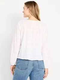 Lightweight Button-Down Smocked Top