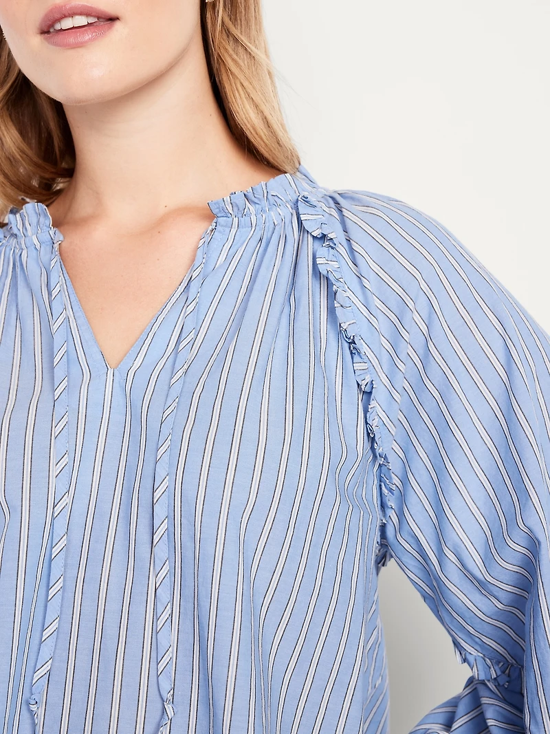 Long-Sleeve Ruffle Trim Top