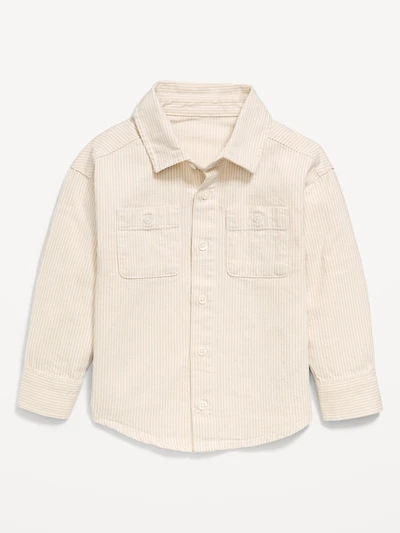 Oversized Long-Sleeve Striped Utility Shirt for Toddler Boys