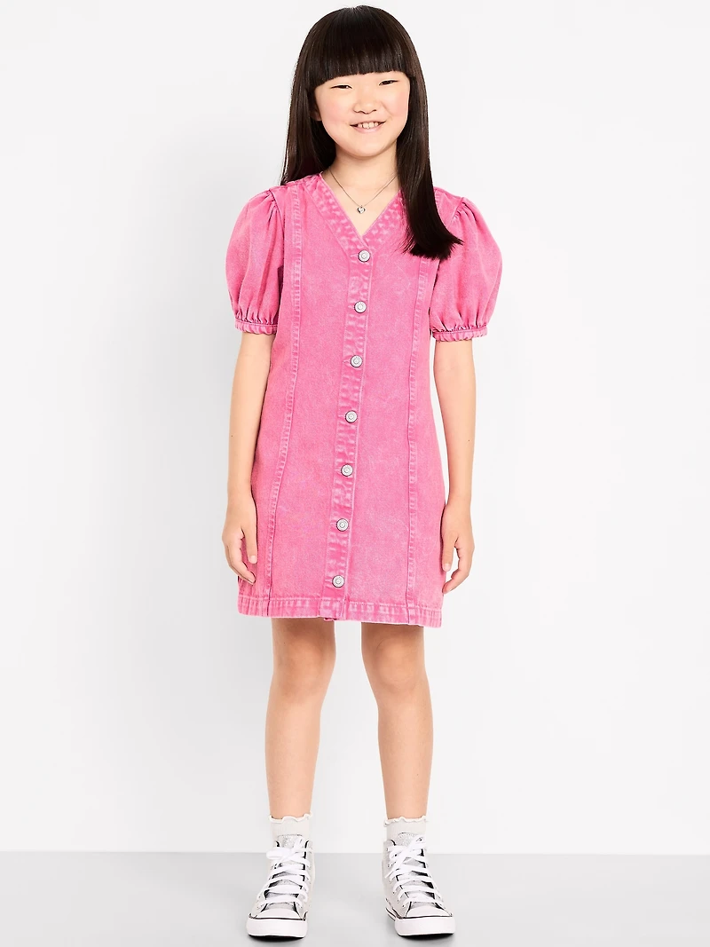 Short-Sleeve Fit and Flare Jean Dress for Girls