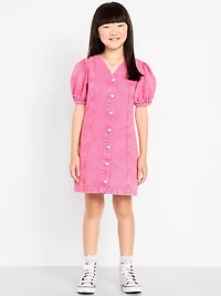 Short-Sleeve Fit and Flare Jean Dress for Girls
