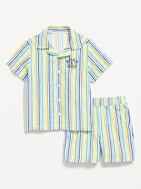 Textured Embroidered Shirt and Shorts Set for Toddler Boys