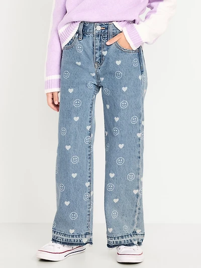 Printed Baggy Wide-Leg Jeans for Girls