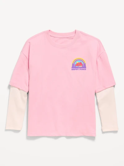 Oversized Long-Sleeve 2-In-1 Graphic T-Shirt for Girls