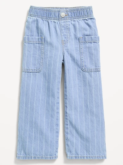 Pull-On Baggy Striped Wide-Leg Cargo Jeans for Toddler Girls