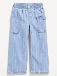 Pull-On Baggy Striped Wide-Leg Cargo Jeans for Toddler Girls