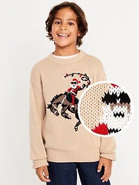Oversized Crew-Neck Holiday Graphic Sweater for Boys