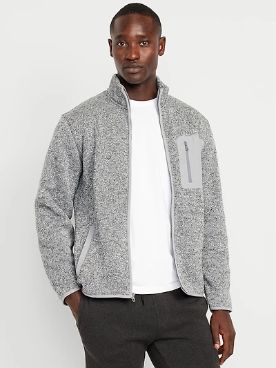 Sherpa-Lined Fleece-Knit Jacket