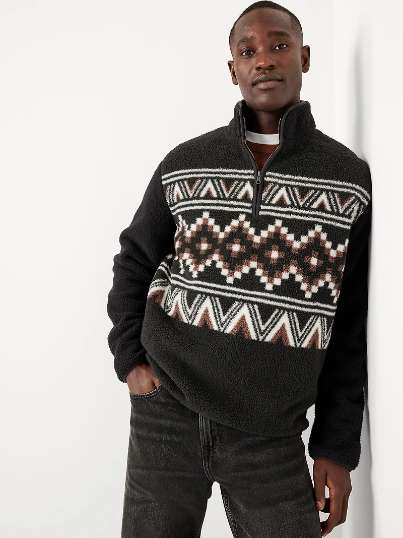 Printed Sherpa Quarter-Zip Pullover