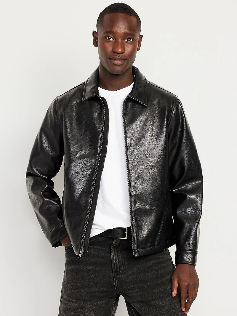 Faux-Leather Harrington Jacket