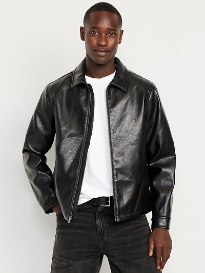 Faux-Leather Harrington Jacket