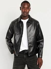 Faux-Leather Harrington Jacket