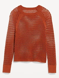 Seaside Cotton Open-Knit Raglan Sweater