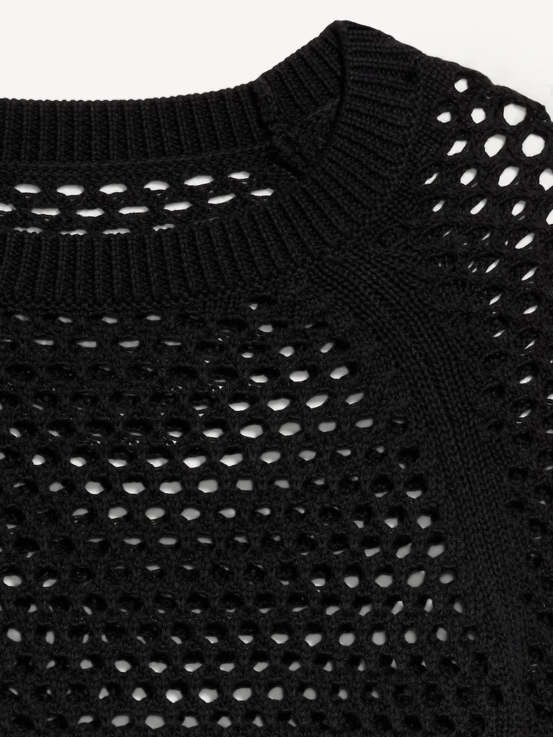 Seaside Cotton Open-Knit Raglan Sweater