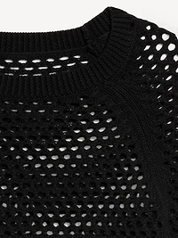 Seaside Cotton Open-Knit Raglan Sweater