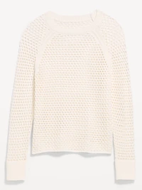 Seaside Cotton Open-Knit Raglan Sweater