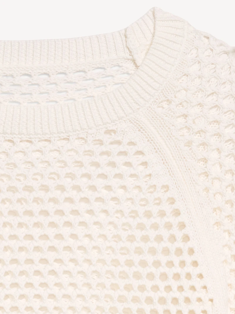 Seaside Cotton Open-Knit Raglan Sweater