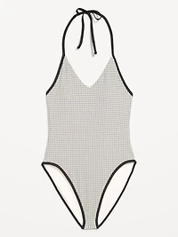 Pique V-Neck Halter Swimsuit
