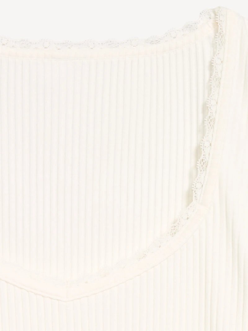 Lace-Trim Sweetheart-Neck Ribbed Top
