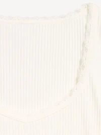 Lace-Trim Sweetheart-Neck Ribbed Top