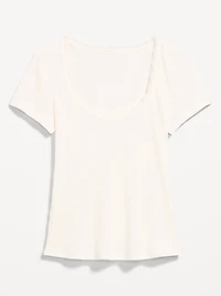 Lace-Trim Sweetheart-Neck Ribbed Top