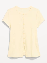 Short-Sleeve Ribbed Button-Down Top