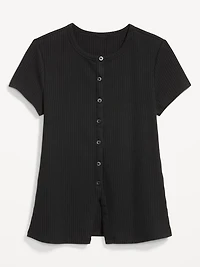 Short-Sleeve Ribbed Button-Down Top