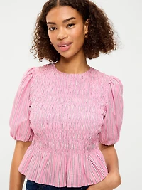 Smocked Puff Sleeve Peplum Top
